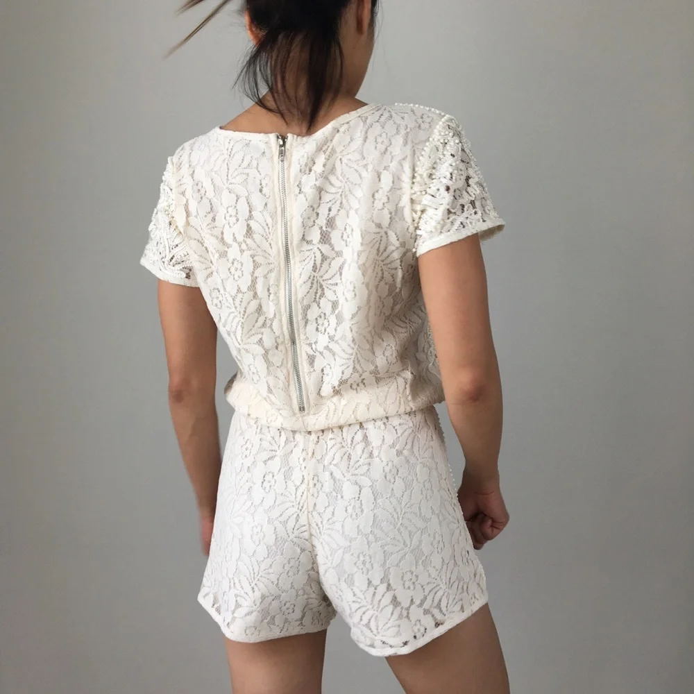 WELL MADE BEADED LACE ROMPER - OFF WHITE BEIGE - Picture 8 of 9